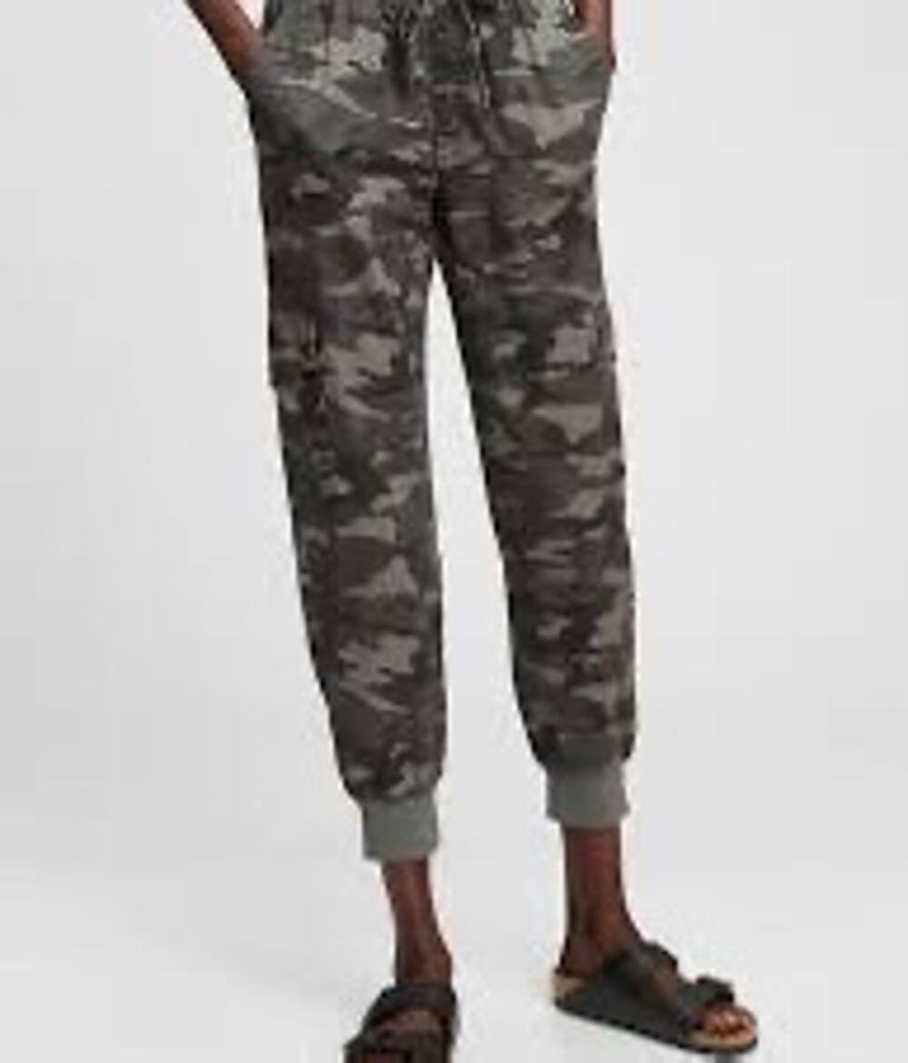 GAP Ribbed Cargo Utility Joggers Green Camo Womens XL *EUC